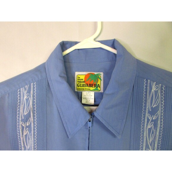 Haband Guayabera Shirt Mens XL Blue Zip Front Embroidered 4 Pocket Short Sleeve - Picture 3 of 10